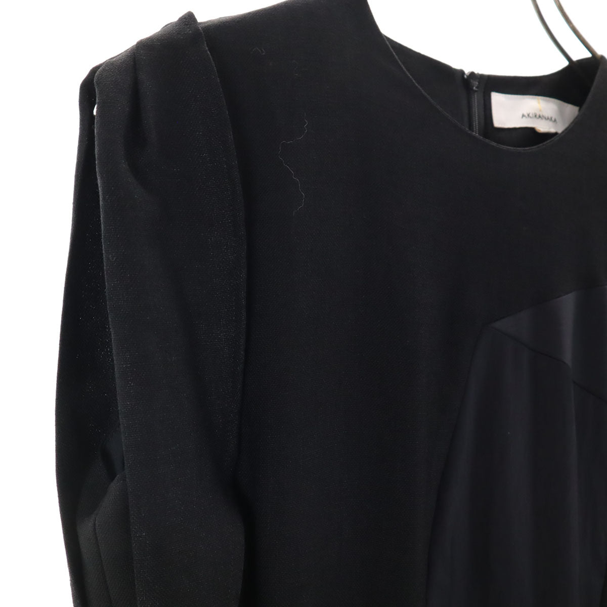 AKIRANAKA アキラナカ 日本製 フレンチスリーブ 異素材切替 ロングワンピース 2 黒 レディース