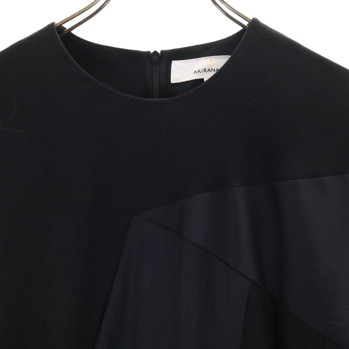 AKIRANAKA アキラナカ 日本製 フレンチスリーブ 異素材切替 ロングワンピース 2 黒 レディース