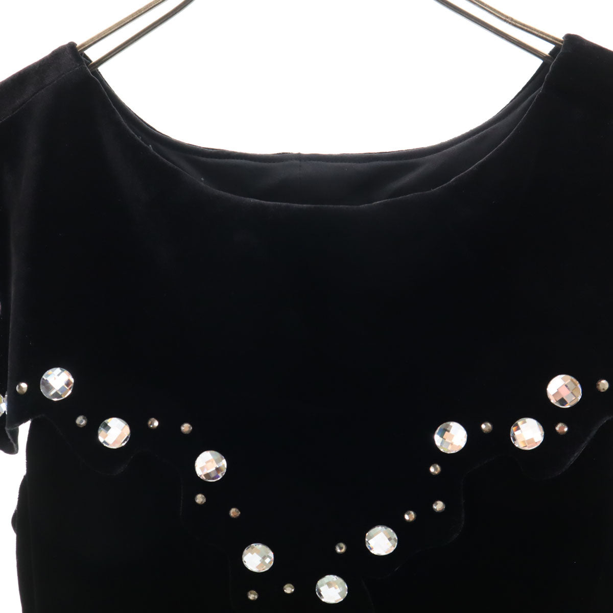 Emporio Armani エンポリオアルマーニ イタリア製 フレンチスリーブ ベロア ビジュー付 膝丈ワンピース 38 黒 レディース