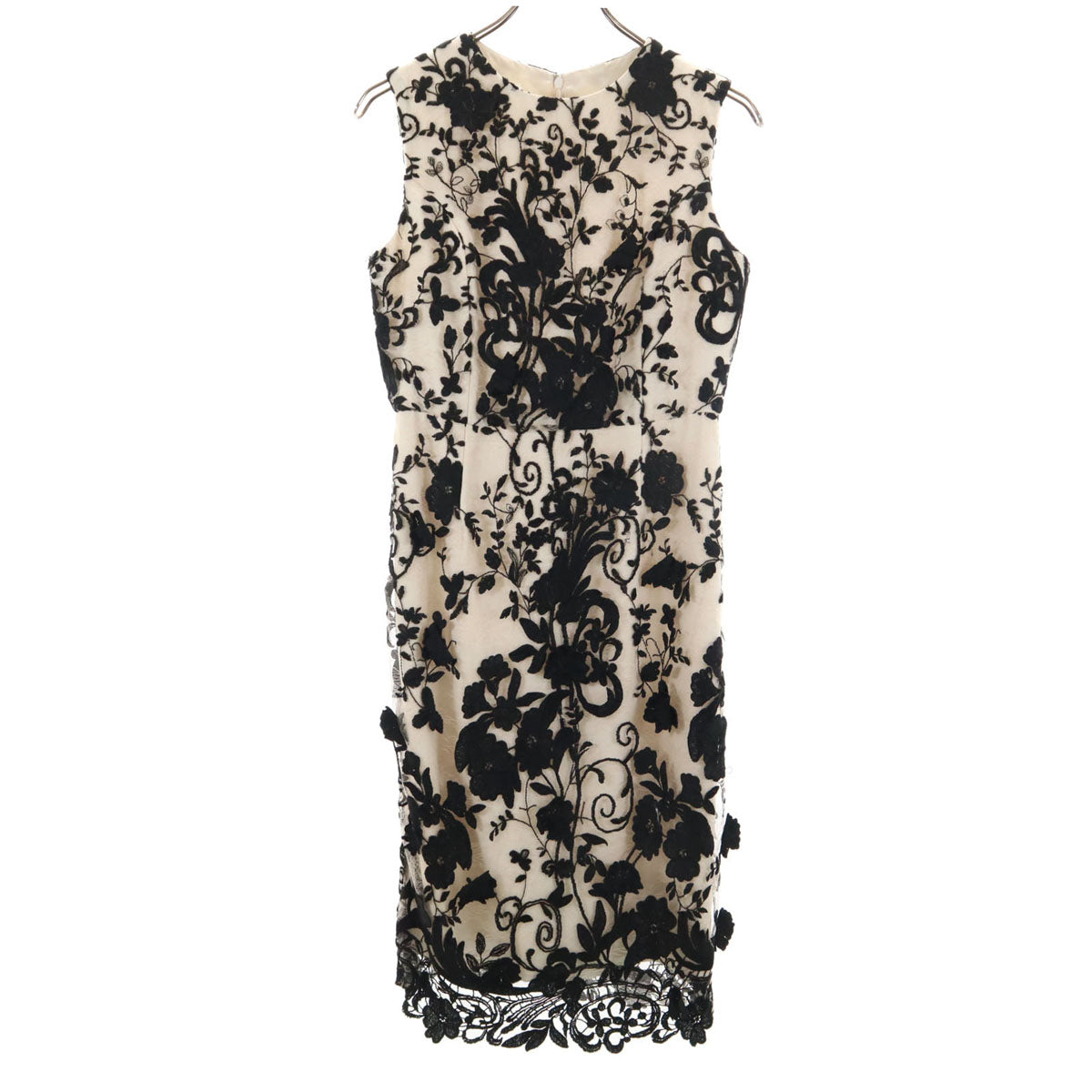 Diagram GRACE CONTINENTAL ダイアグラム グレースコンチネンタル 総刺繍 ノースリーブ 膝丈ワンピース 36 アイボリー系 レディース