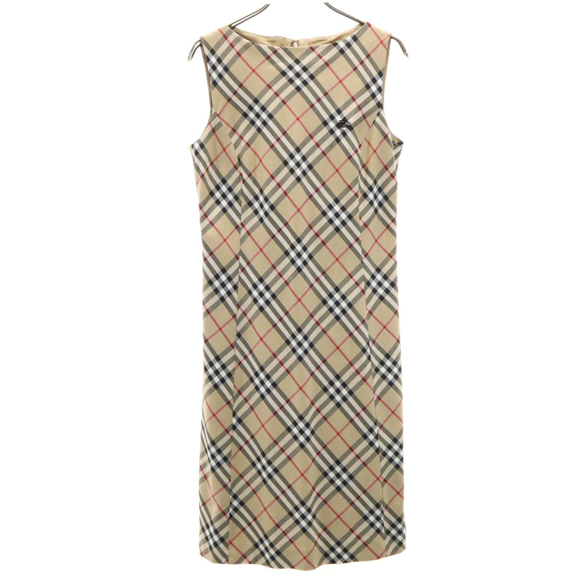 BURBERRY BLUE LABEL バーバリーブルーレーベル チェック柄 ノースリーブ ワンピース 38 ベージュ系 三陽商会 レディース