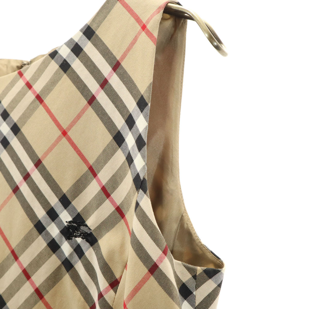 BURBERRY BLUE LABEL バーバリーブルーレーベル チェック柄 ノースリーブ ワンピース 38 ベージュ系 三陽商会 レディース