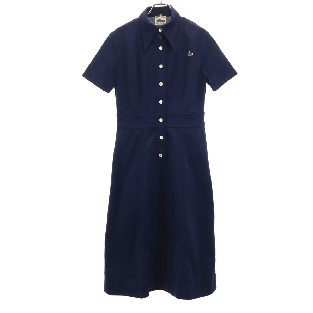 CHEMISE LACOSTE シュミーズラコステ 80s フランス製 半袖 ポロ ロングワンピース 42 ネイビー レディース