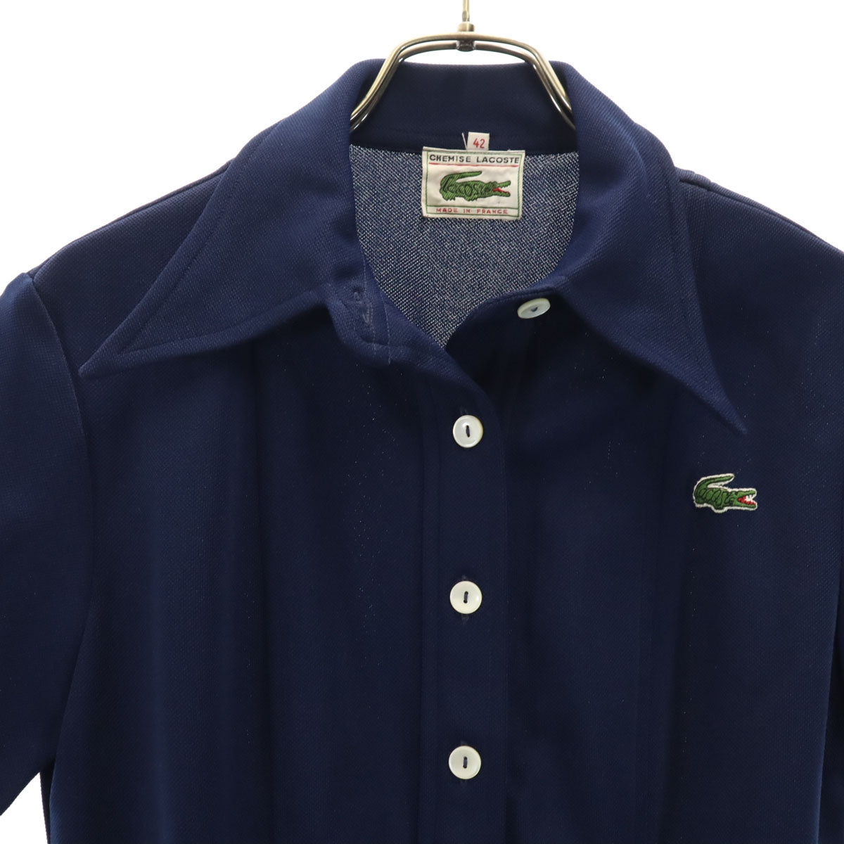 CHEMISE LACOSTE シュミーズラコステ 80s フランス製 半袖 ポロ ロングワンピース 42 ネイビー レディース