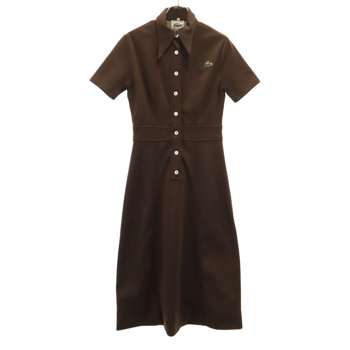 CHEMISE LACOSTE シュミーズラコステ 80s フランス製 半袖 ポロ ロングワンピース 40 ブラウン レディース