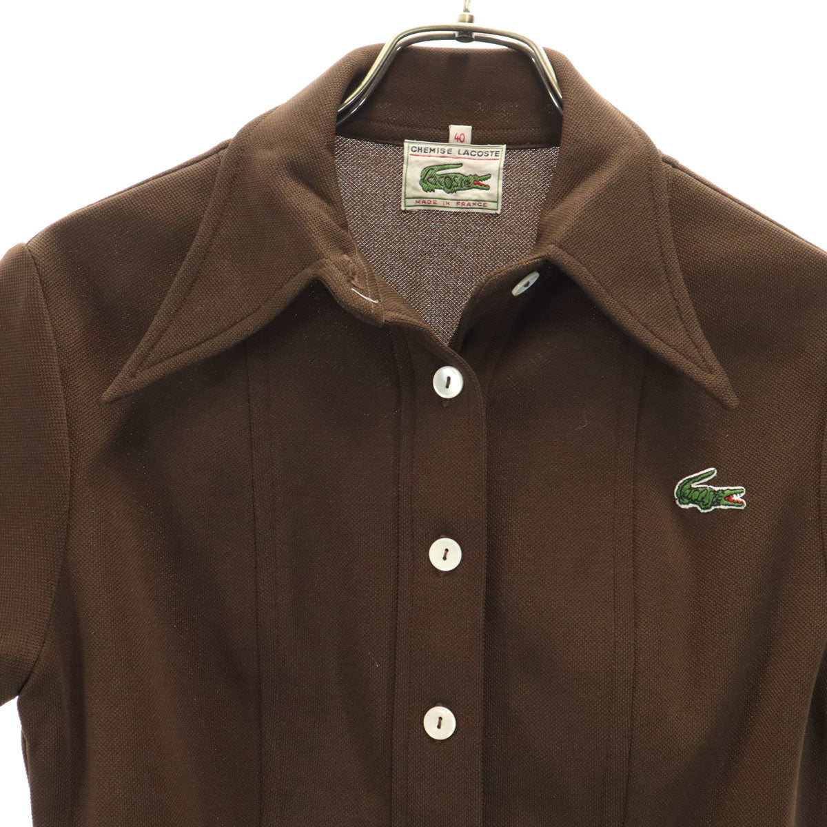 CHEMISE LACOSTE シュミーズラコステ 80s フランス製 半袖 ポロ ロングワンピース 40 ブラウン レディース