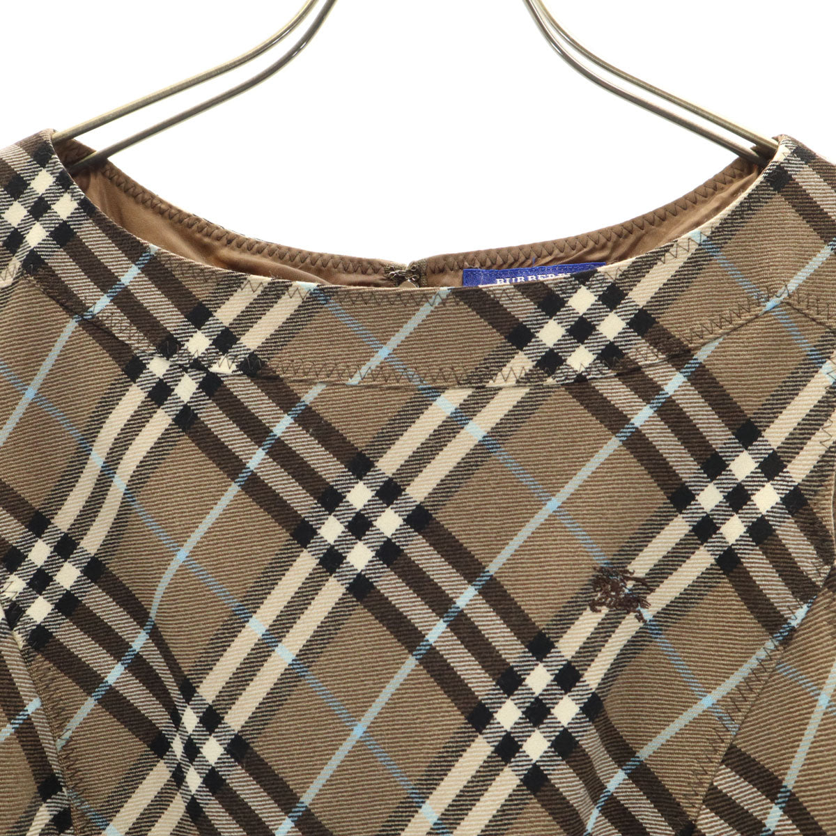 BURBERRY BLUE LABEL バーバリーブルーレーベル 日本製 ノバチェック柄 ノースリーブ ワンピース 38 ブラウン 三陽商会 レディース