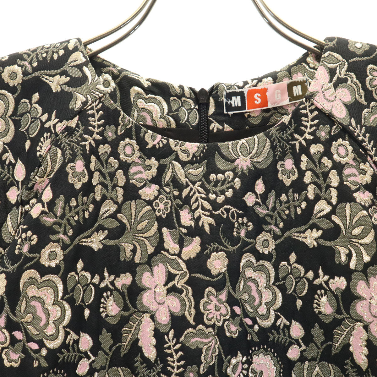 MSGM エムエスジーエム イタリア製 総柄 半袖 ミニワンピース 38 ブラック レディース