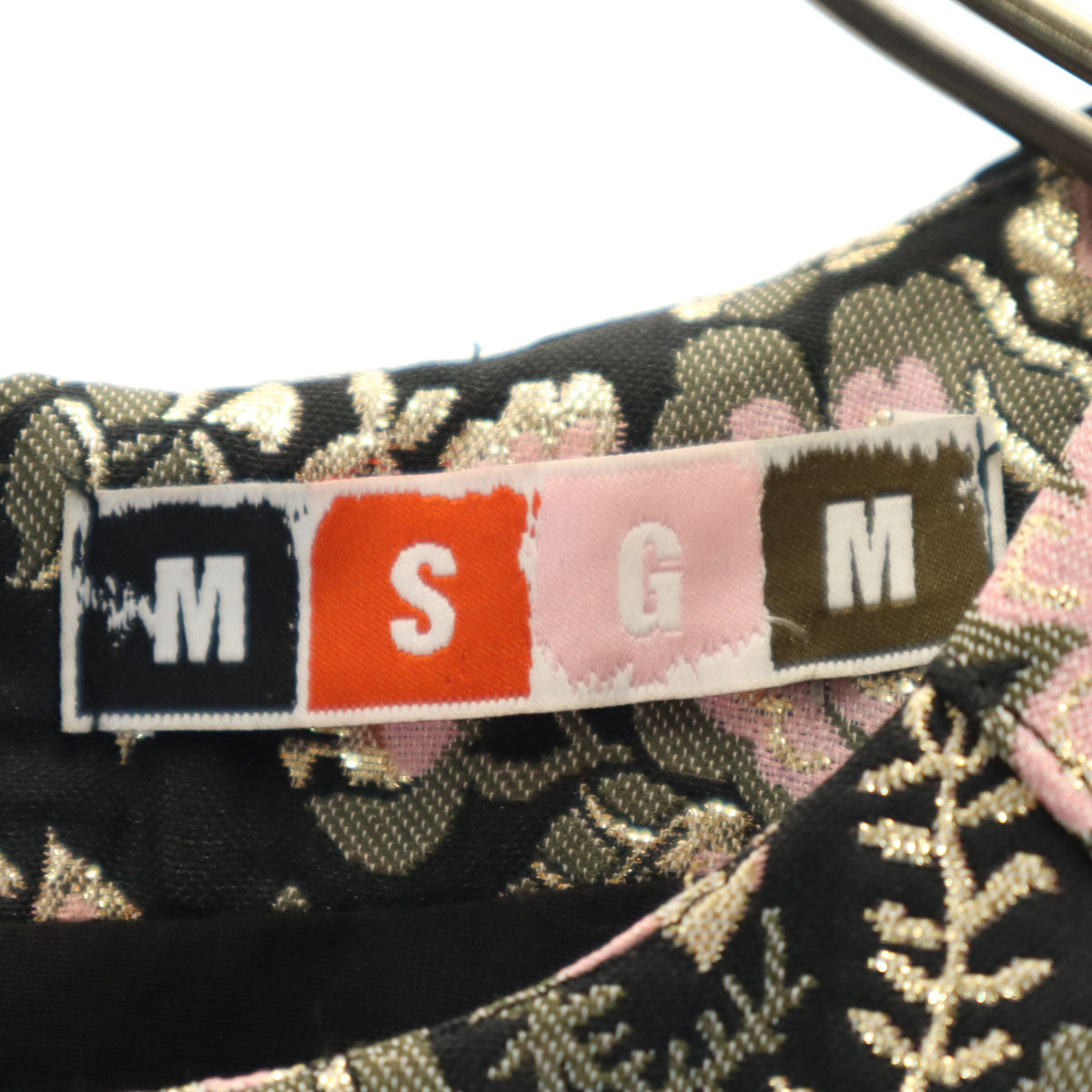 MSGM エムエスジーエム イタリア製 総柄 半袖 ミニワンピース 38 ブラック レディース