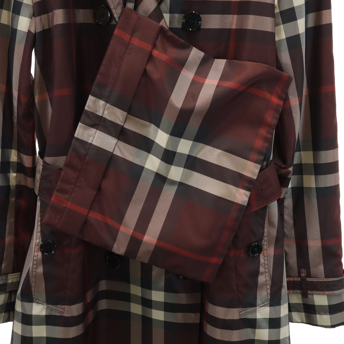 BURBERRY バーバリー チェック柄 トレンチコート 2 レッドブラウン系 裏メッシュ 収納袋付き レディース