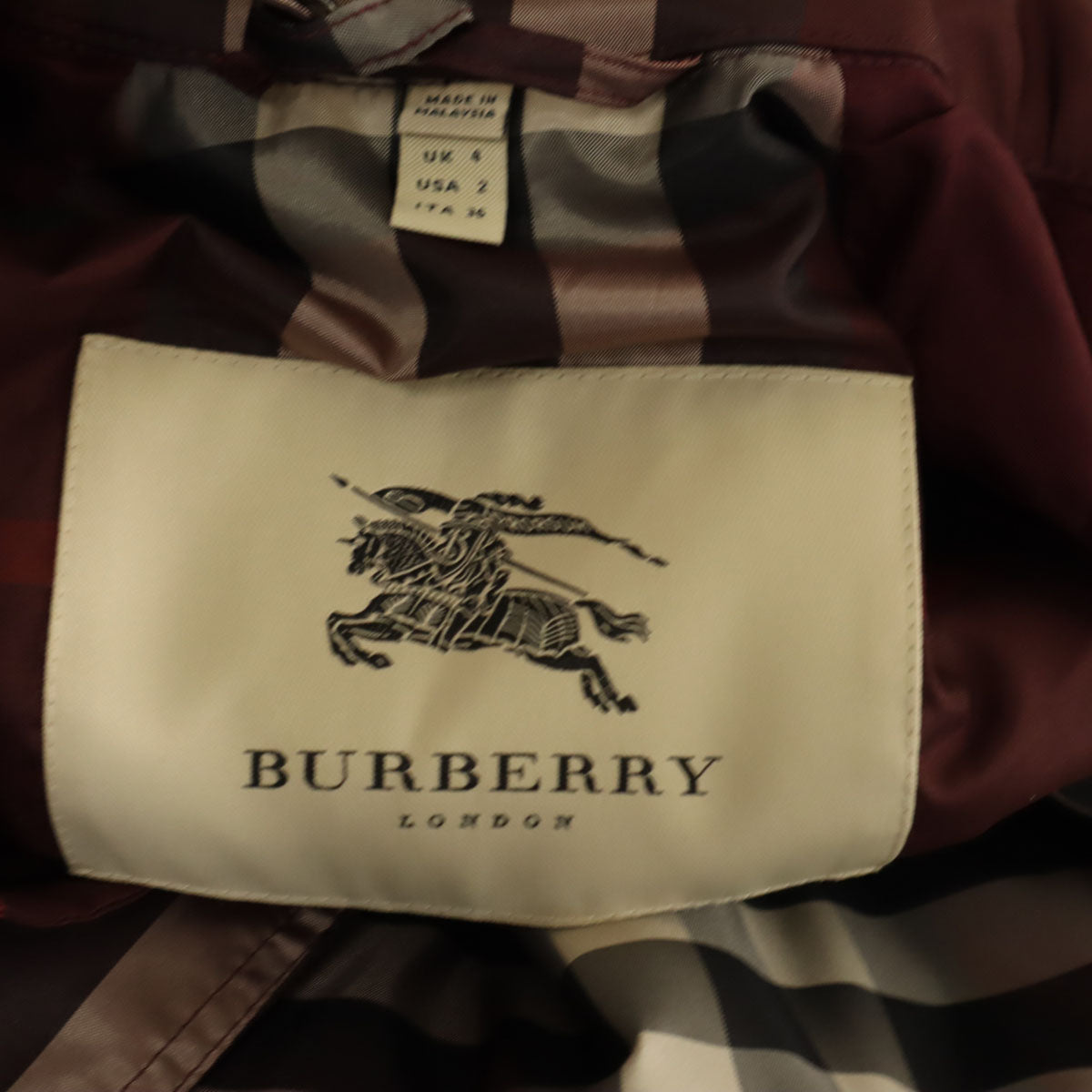 BURBERRY バーバリー チェック柄 トレンチコート 2 レッドブラウン系 裏メッシュ 収納袋付き レディース
