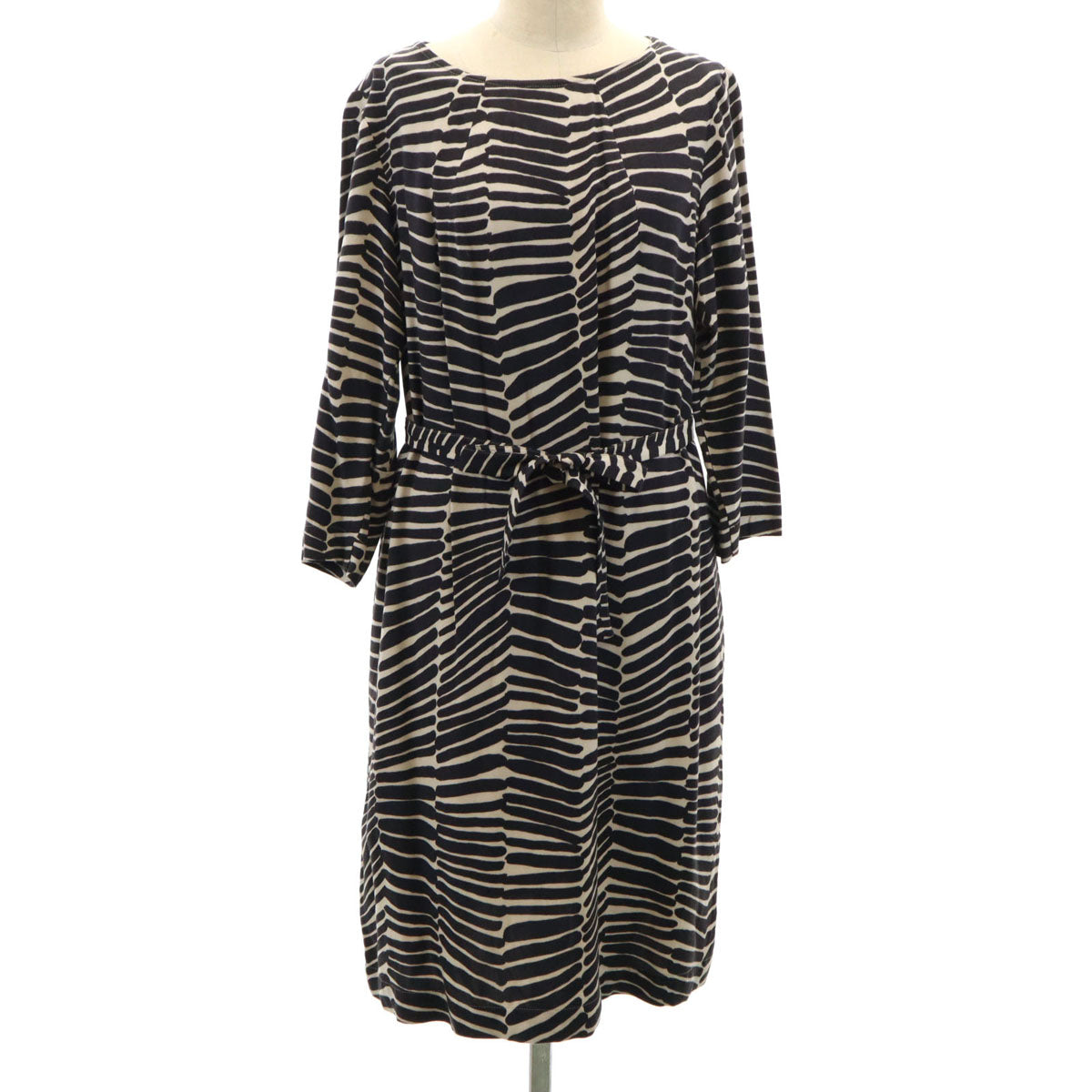 marimekko マリメッコ 総柄 7分袖 膝丈ワンピース 36 黒系 レディース