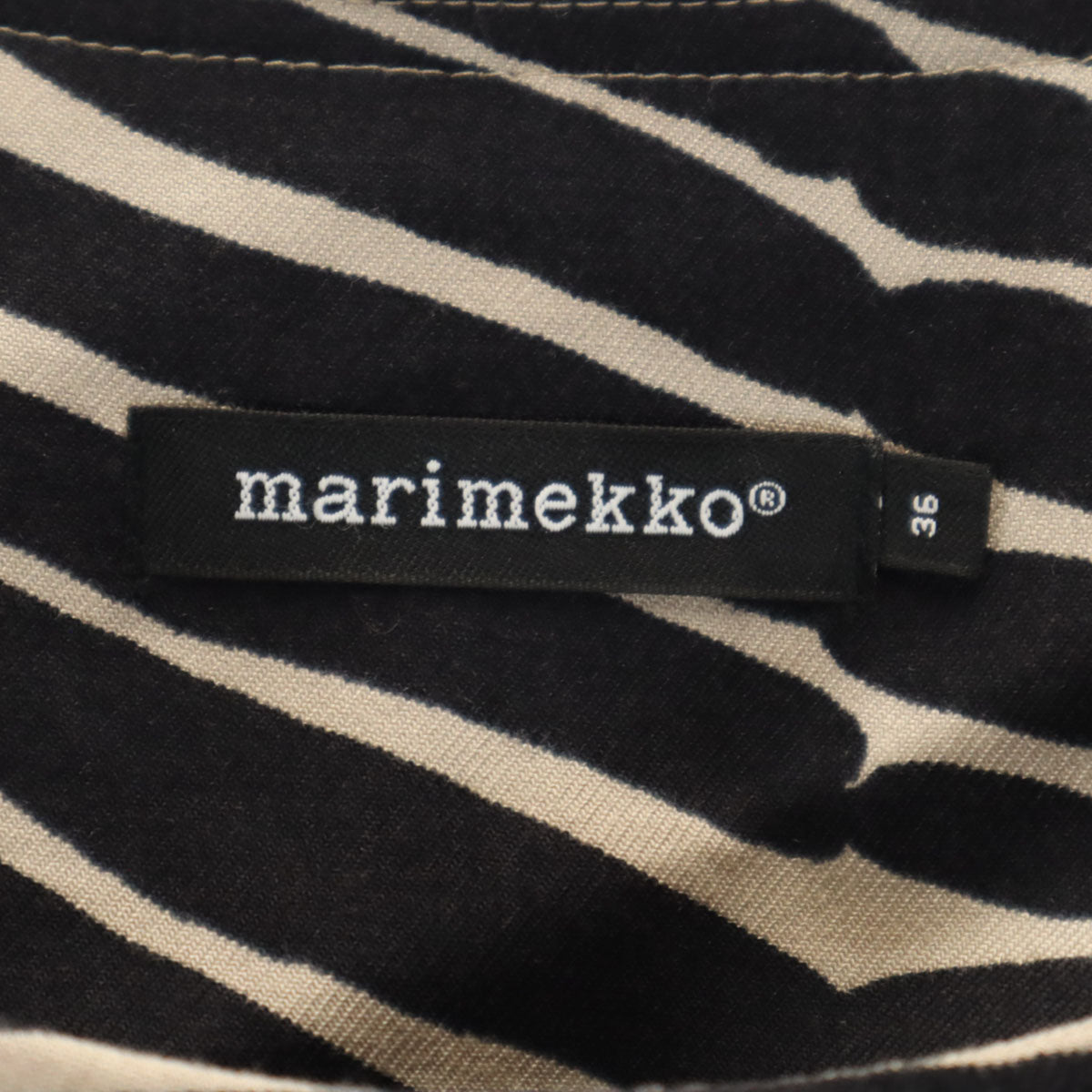 marimekko マリメッコ 総柄 7分袖 膝丈ワンピース 36 黒系 レディース