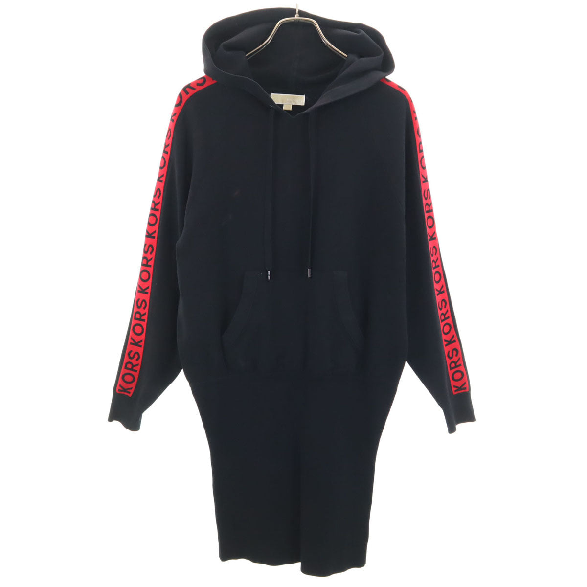 MICHAEL MICHAEL KORS マイケルマイケルコース 長袖 ロゴテープ フーディー ミニワンピース S ブラック レディース