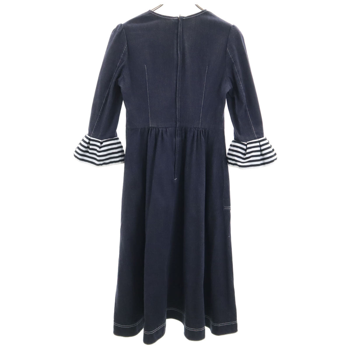 BORDERS at BALCONY ボーダーズアットバルコニー 日本製 長袖 Vネック デニム ワンピース 36 インディゴ レディース