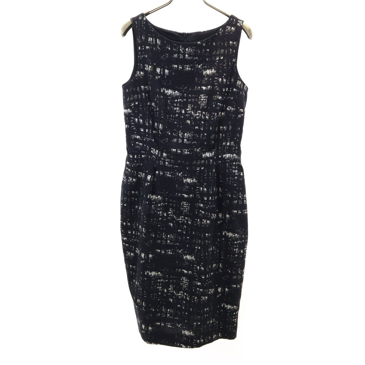 MAX MARA マックスマーラ イタリア製 総柄 ノースリーブ 膝丈ワンピース ネイビー ストレッチ レディース