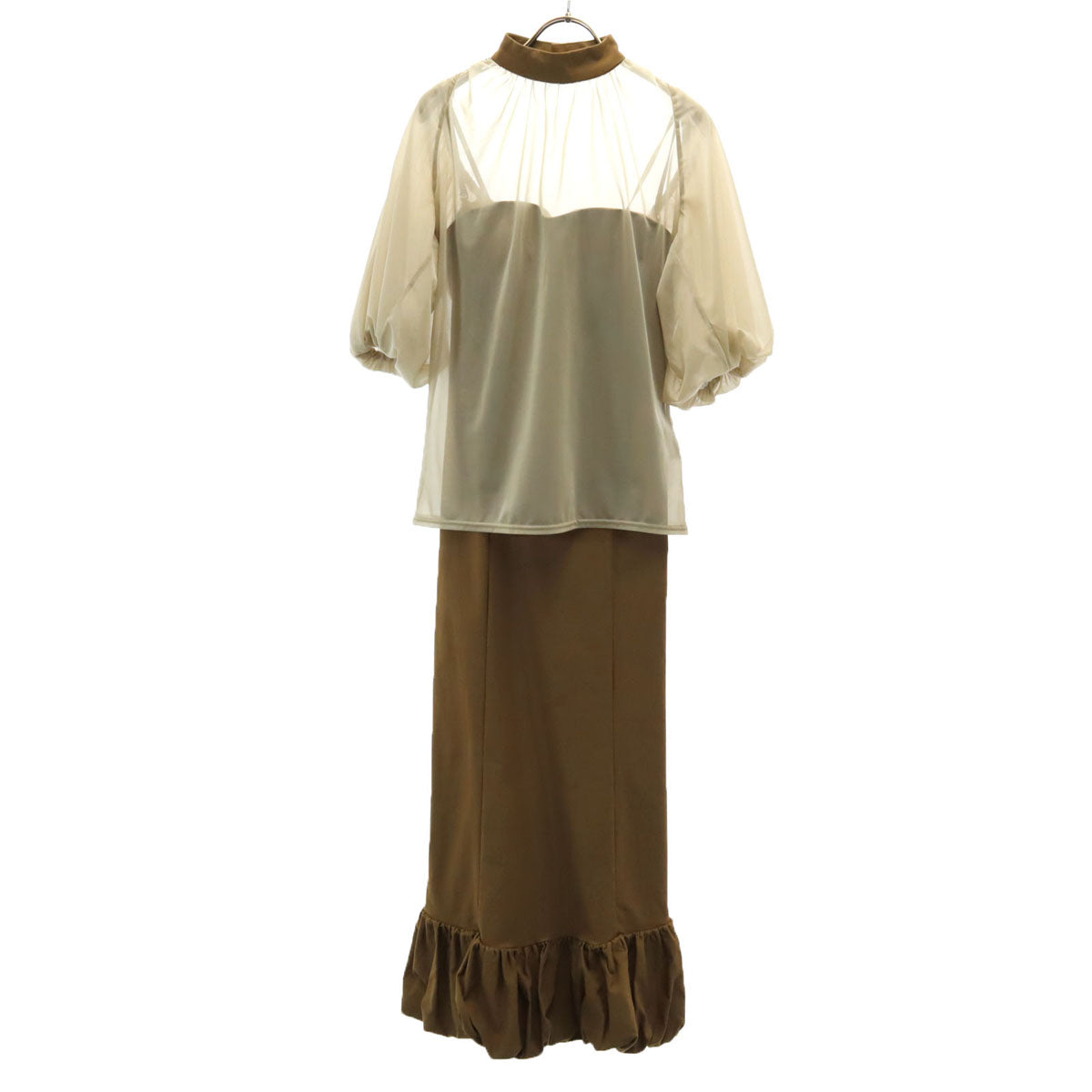 AMERI UNDRESSED アメリ 半袖 レイヤードバルーンヘム アンサンブル S ブラウン系 ワンピース レディース