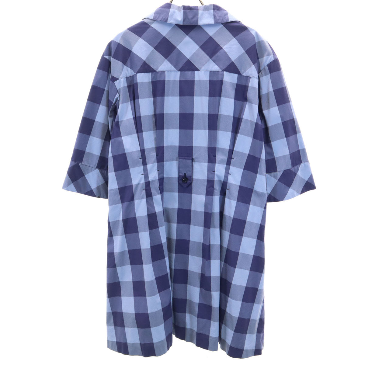 LANVIN en Bleu ランバンオンブルー 日本製 ギンガムチェック柄 5分袖 オープンカラー ミニ シャツワンピース 38 ブルー系 レディース