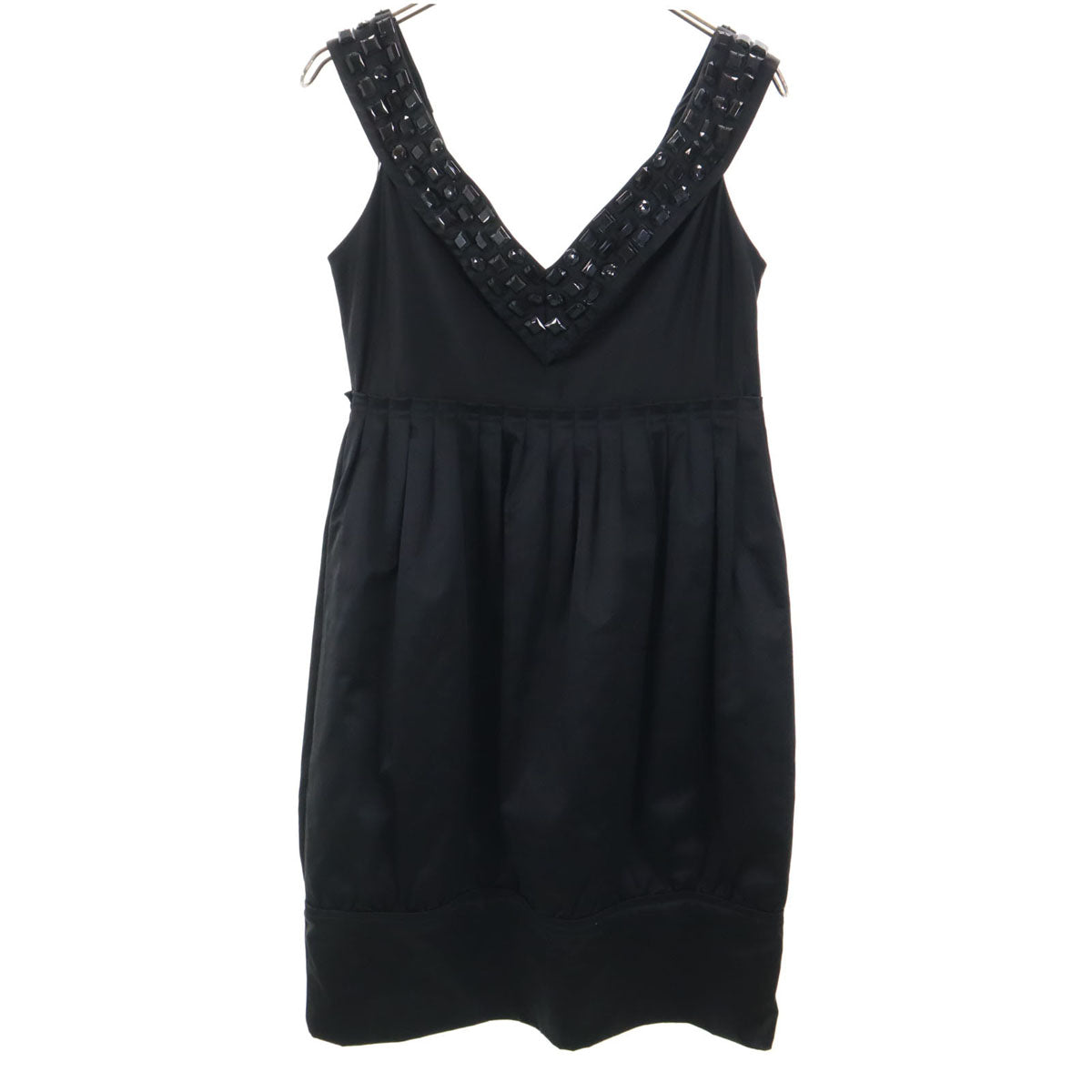 ZARA WOMAN ザラウーマン ノースリーブ ミニワンピース M ブラック ビジュー装飾 レディース