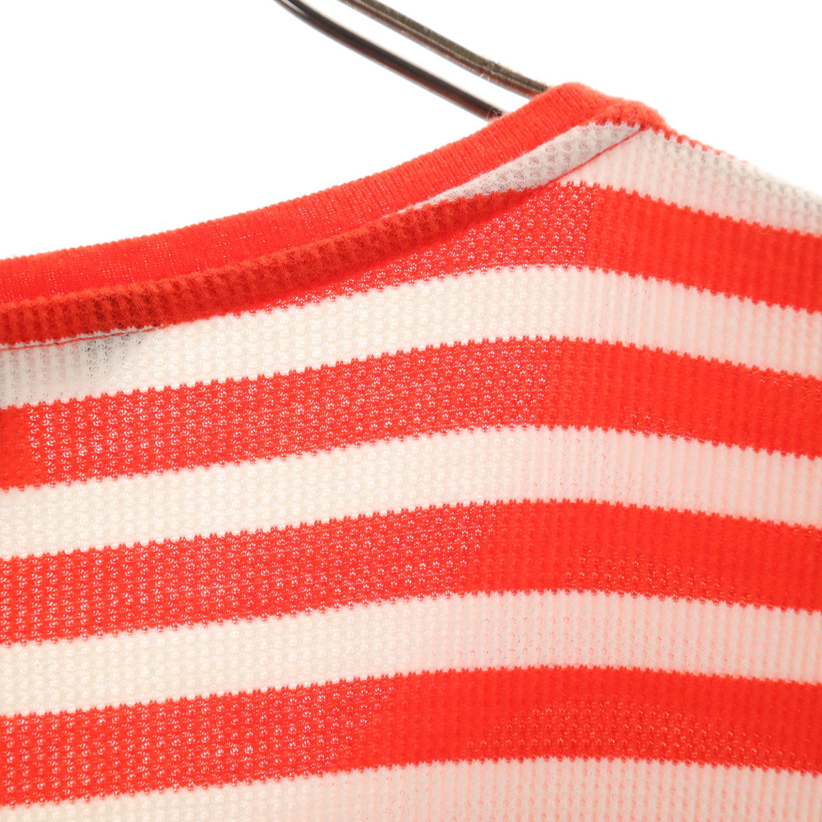 LAUREN RALPH LAUREN ローレンラルフローレン ボーダー柄 半袖 スキッパーカラー ニット ロングワンピース M オレンジ レディース