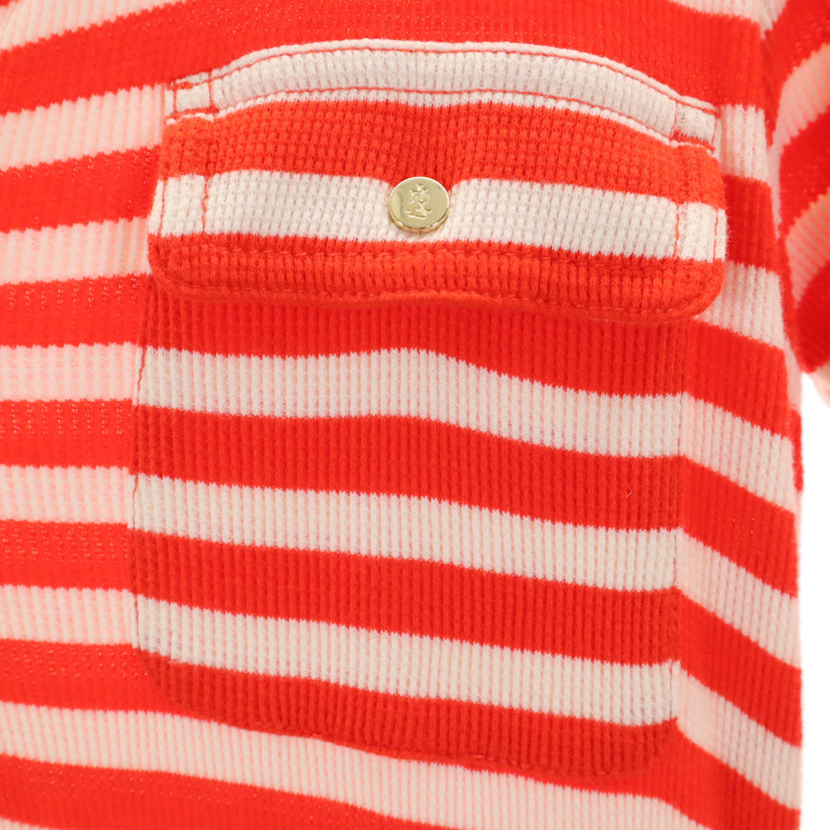 LAUREN RALPH LAUREN ローレンラルフローレン ボーダー柄 半袖 スキッパーカラー ニット ロングワンピース M オレンジ レディース