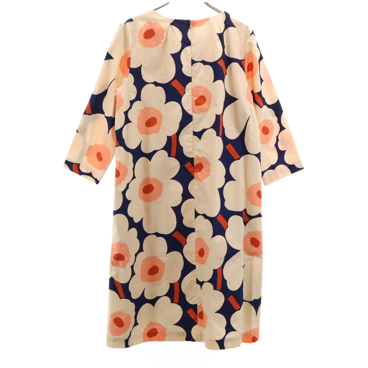 marimekko マリメッコ 花柄 7分袖 ワンピース 38 ネイビー系 レディース