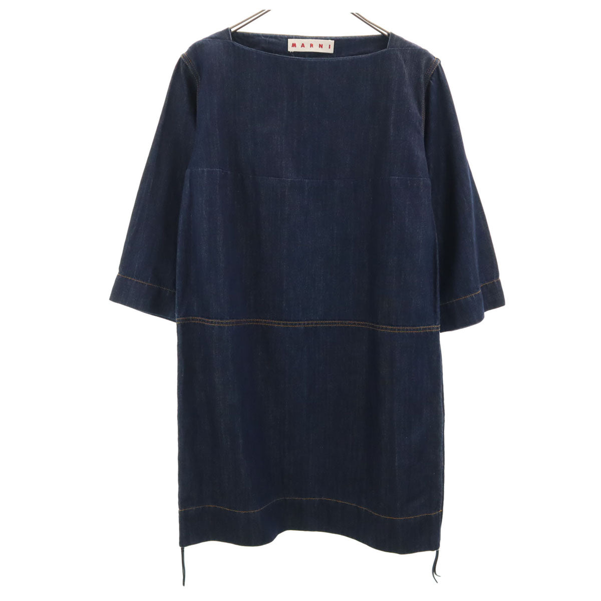 MARNI マルニ イタリア製 リネンブレンド 長袖 デニム 膝丈ワンピース 42 インディゴ レディース