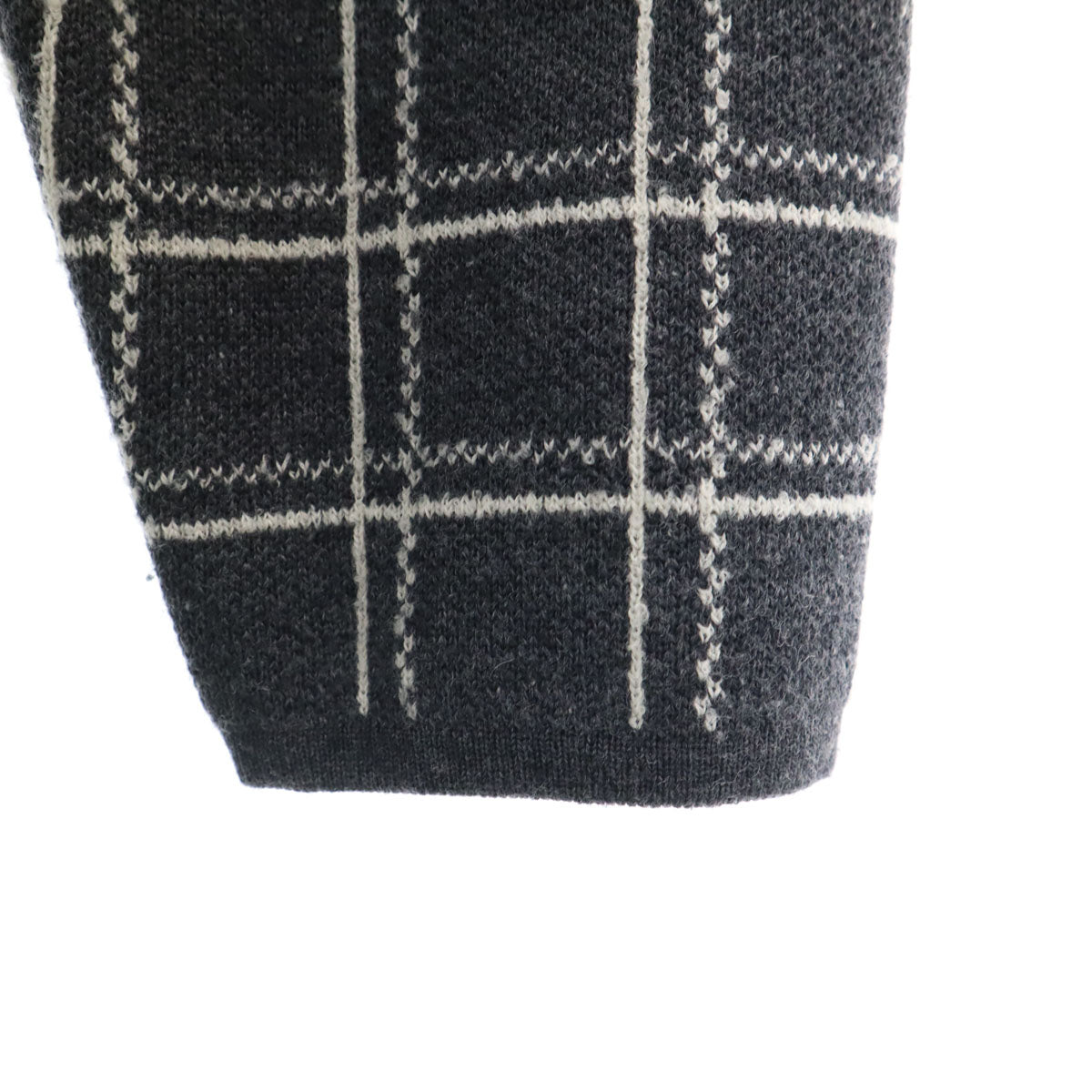 FOXEY フォクシー 日本製 ウール チェック柄 長袖 ニットカーディガン 38 グレー レディース