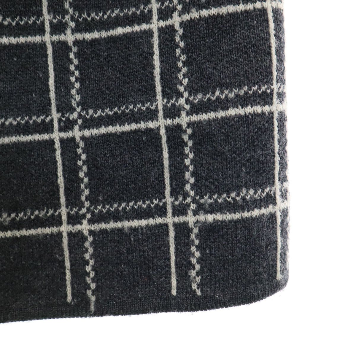 FOXEY フォクシー 日本製 ウール チェック柄 長袖 ニットカーディガン 38 グレー レディース