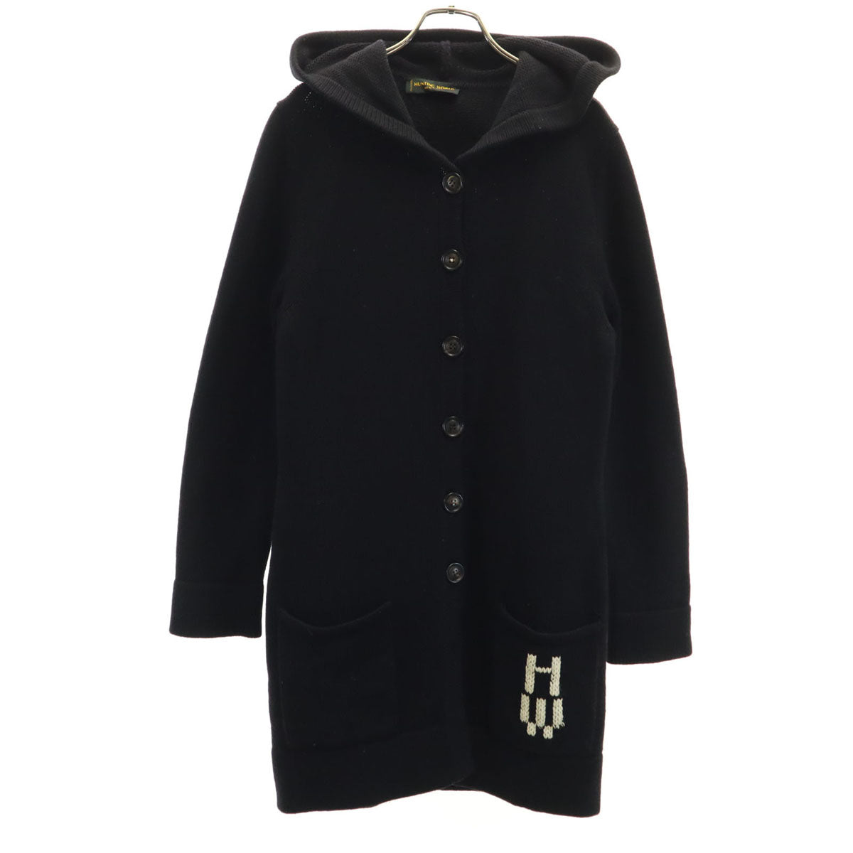 HUNTING WORLD ハンティングワールド イタリア製 長袖 ロング ニットカーディガン 38 ブラック レディース