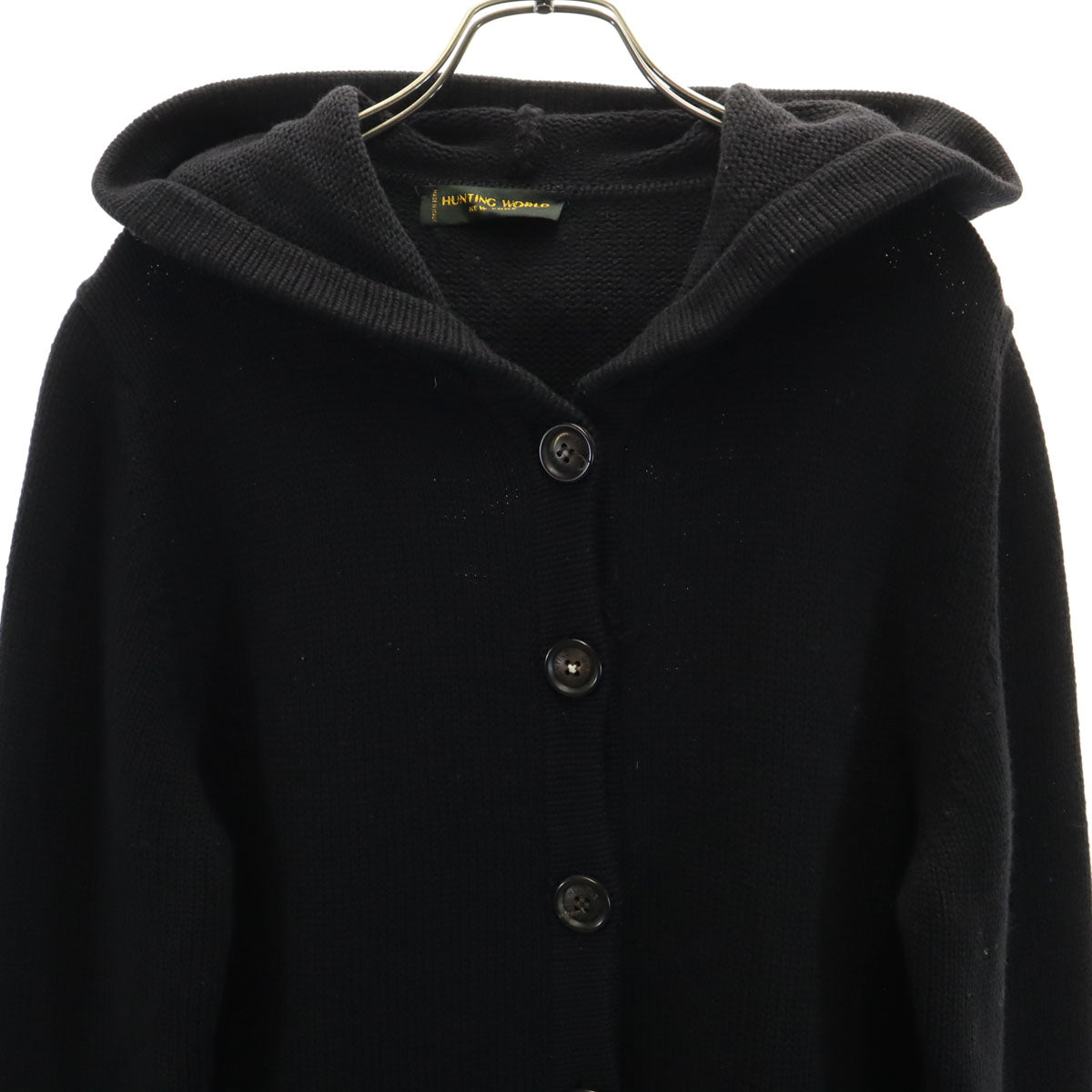 HUNTING WORLD ハンティングワールド イタリア製 長袖 ロング ニットカーディガン 38 ブラック レディース
