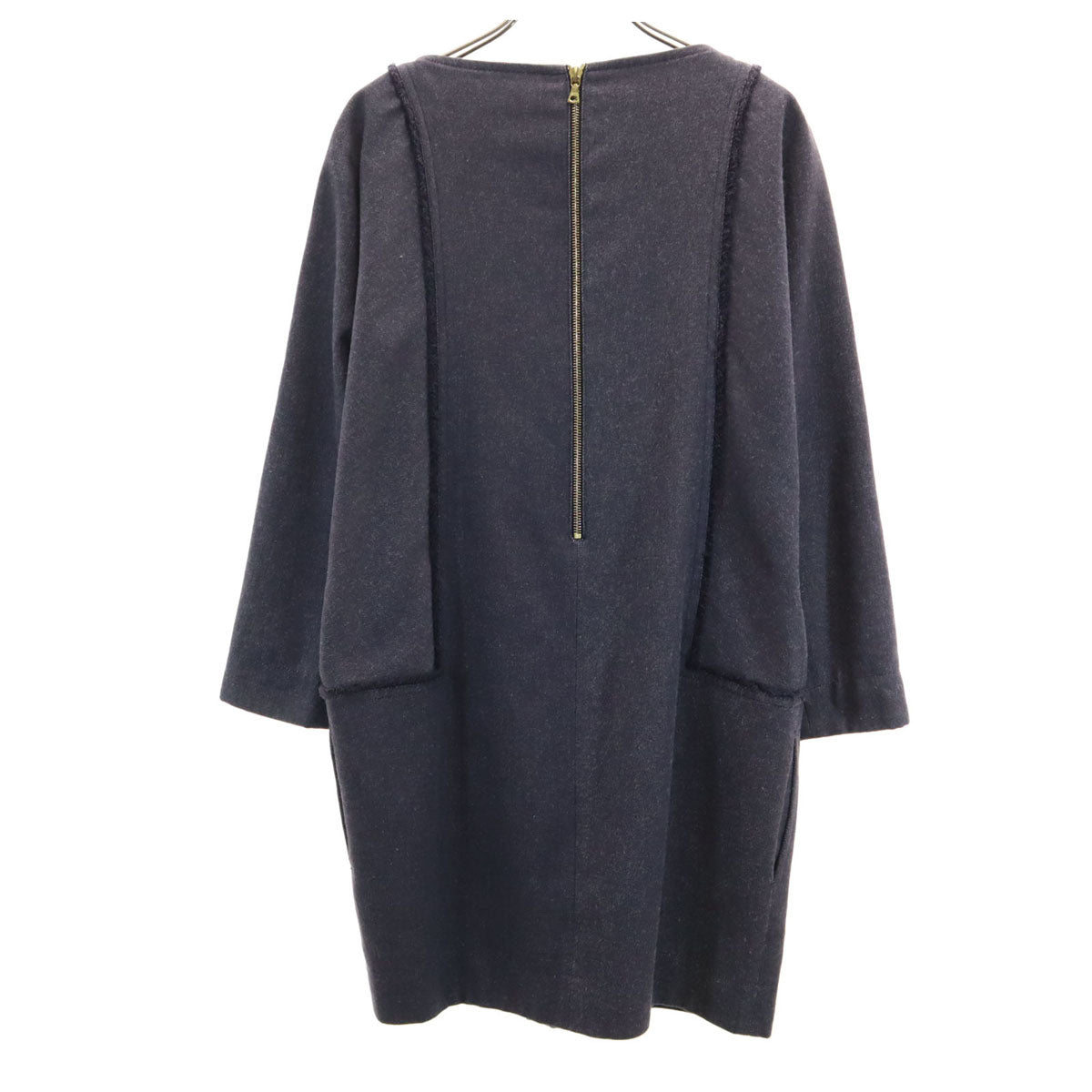 Drawer ドゥロワー 日本製 長袖 フロントギャザー ワンピース 38 グレー レディース