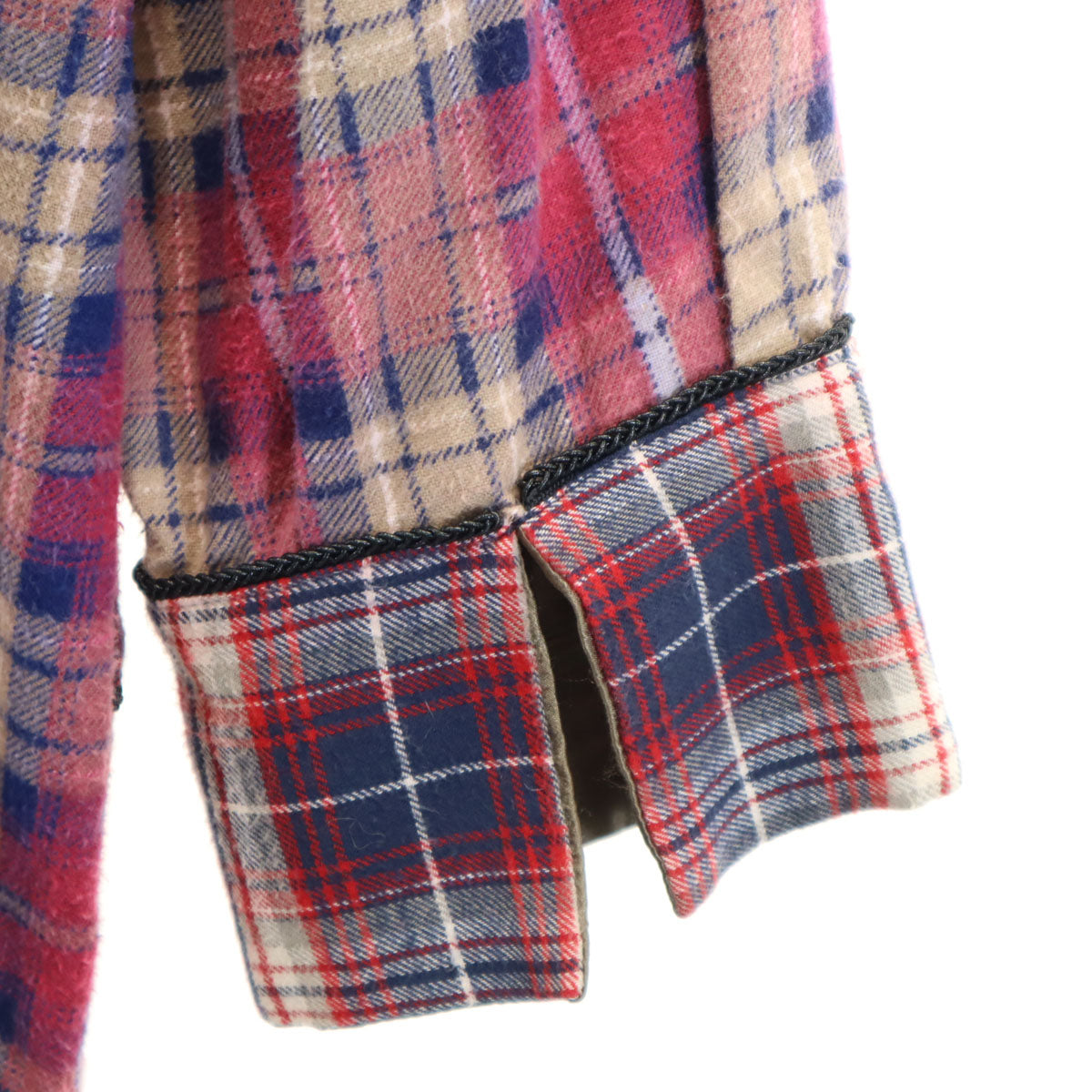 77circa ナナナナサーカ 日本製 チェック柄 長袖 フランネル ガウンコート ピンク系 メンズ