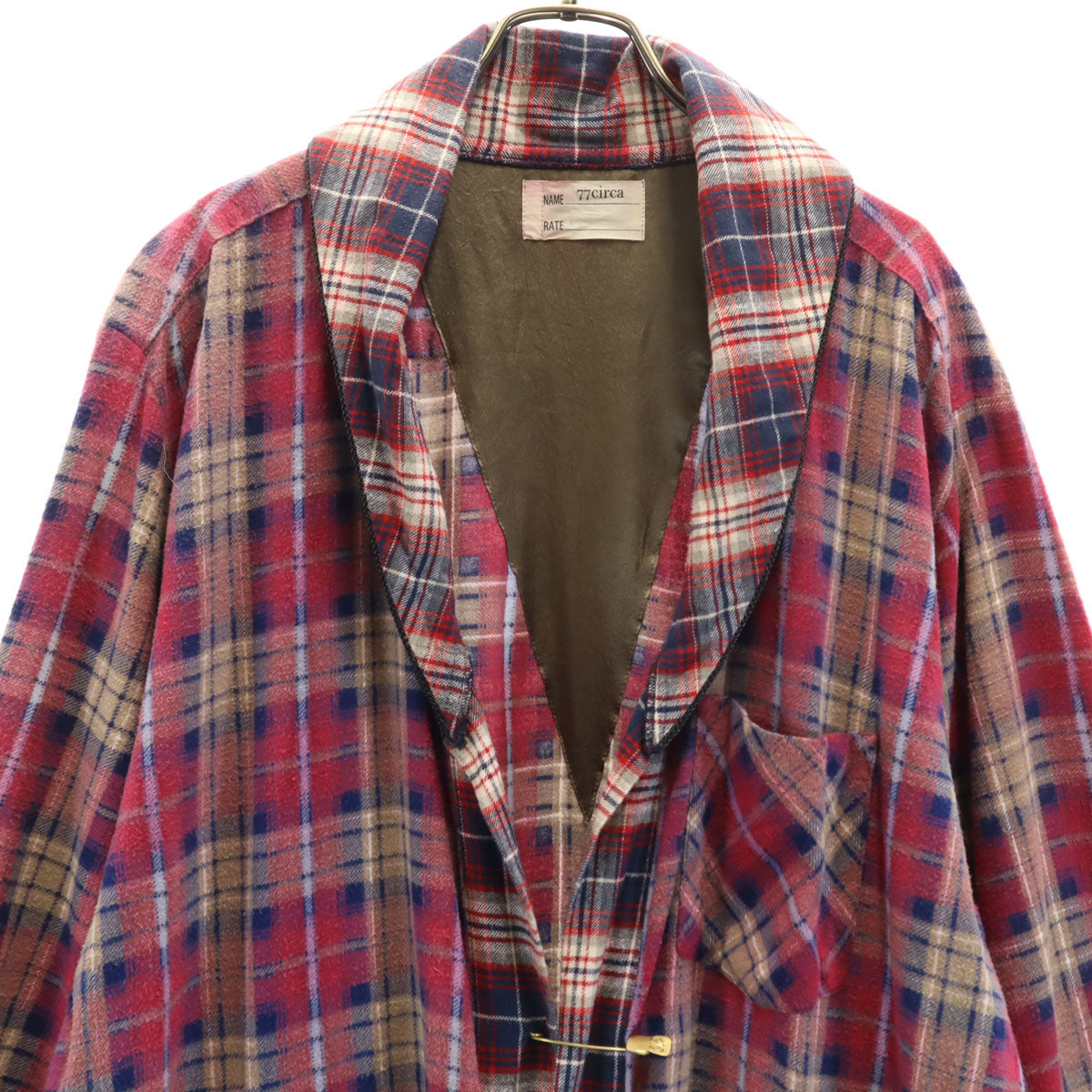 77circa ナナナナサーカ 日本製 チェック柄 長袖 フランネル ガウンコート ピンク系 メンズ