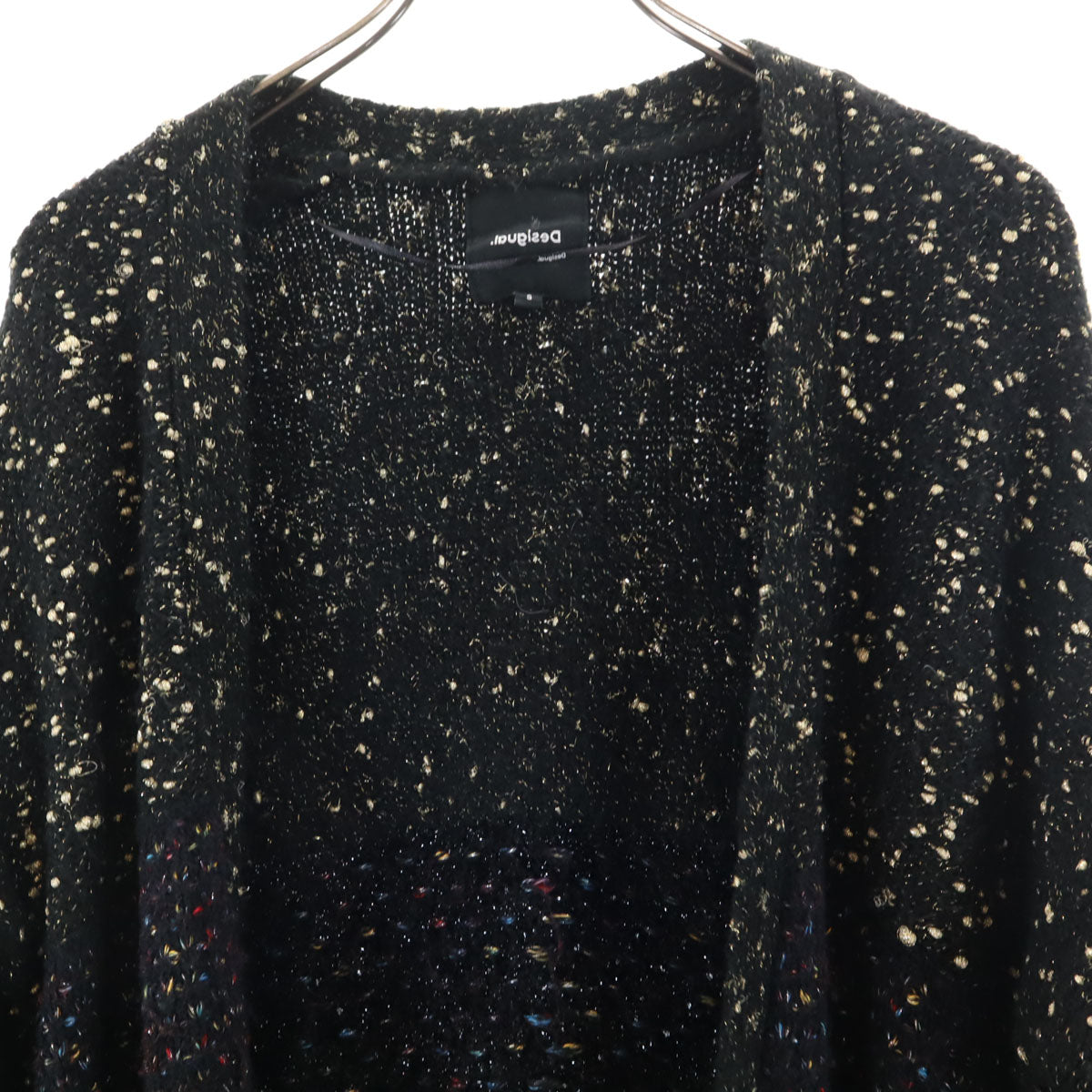 Desigual デシグアル 長袖 ラメ ロング ニットカーディガン S ブラック系 レディース
