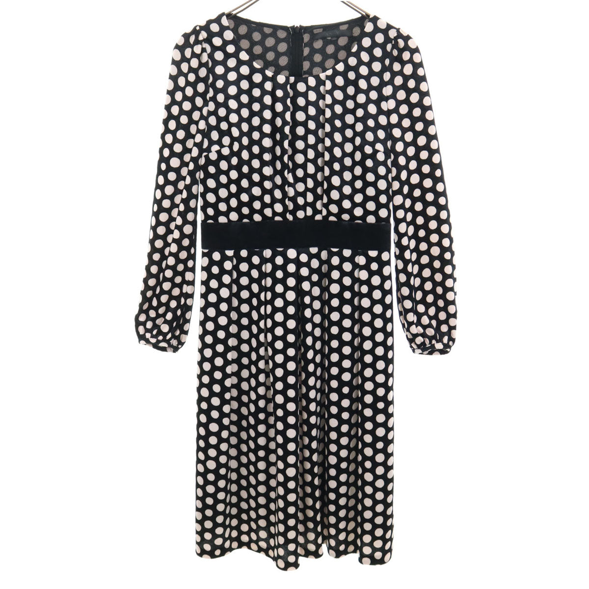 ANAYI アナイ 日本製 ドット柄 長袖 ベロア調 ワンピース 38 ブラック系 水玉 レディース