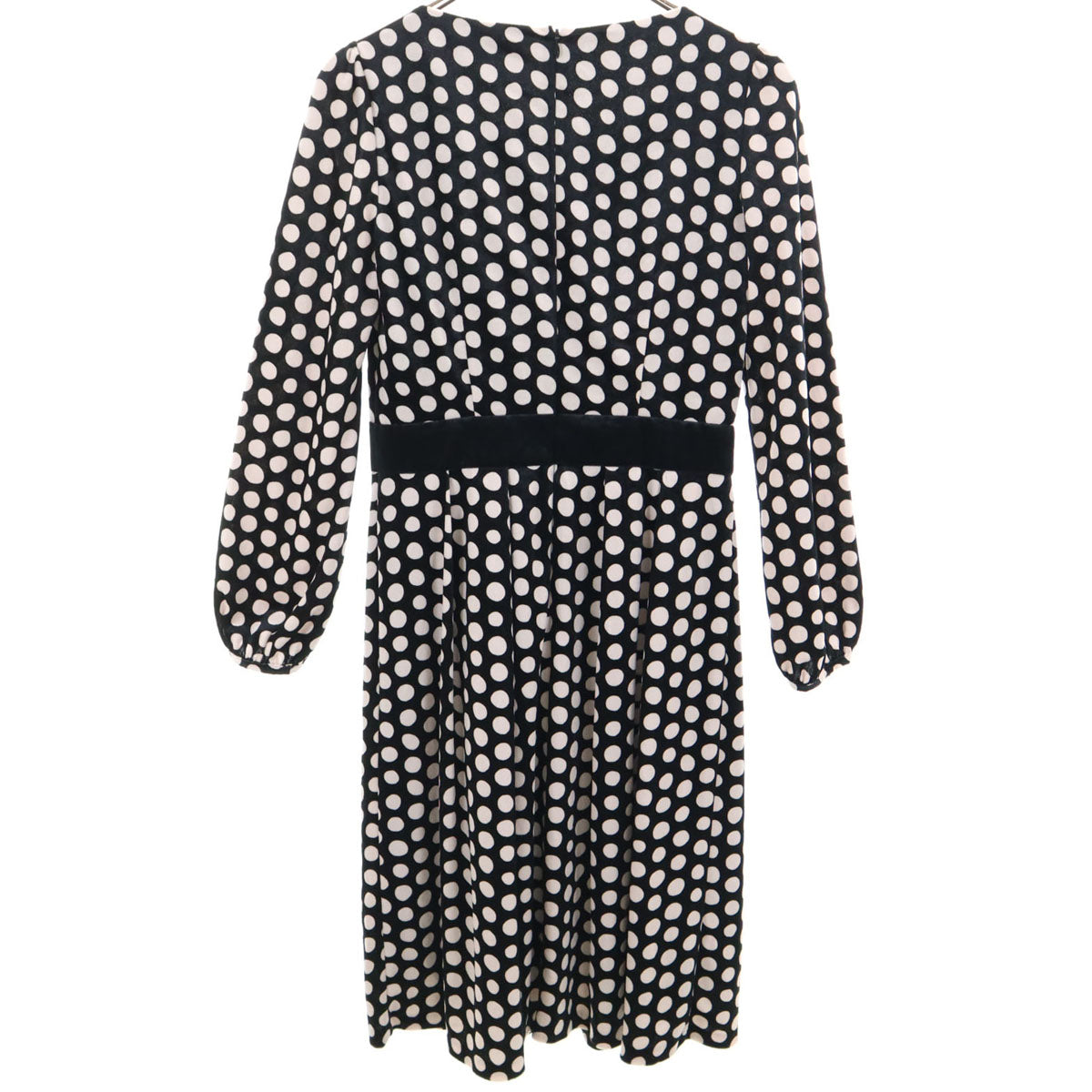 ANAYI アナイ 日本製 ドット柄 長袖 ベロア調 ワンピース 38 ブラック系 水玉 レディース