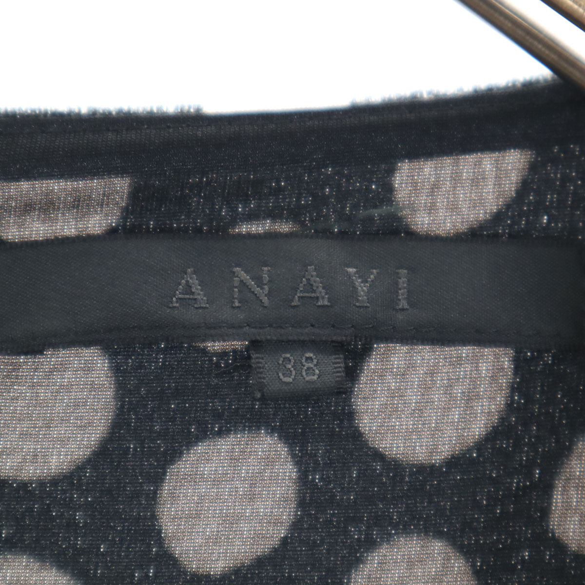 ANAYI アナイ 日本製 ドット柄 長袖 ベロア調 ワンピース 38 ブラック系 水玉 レディース