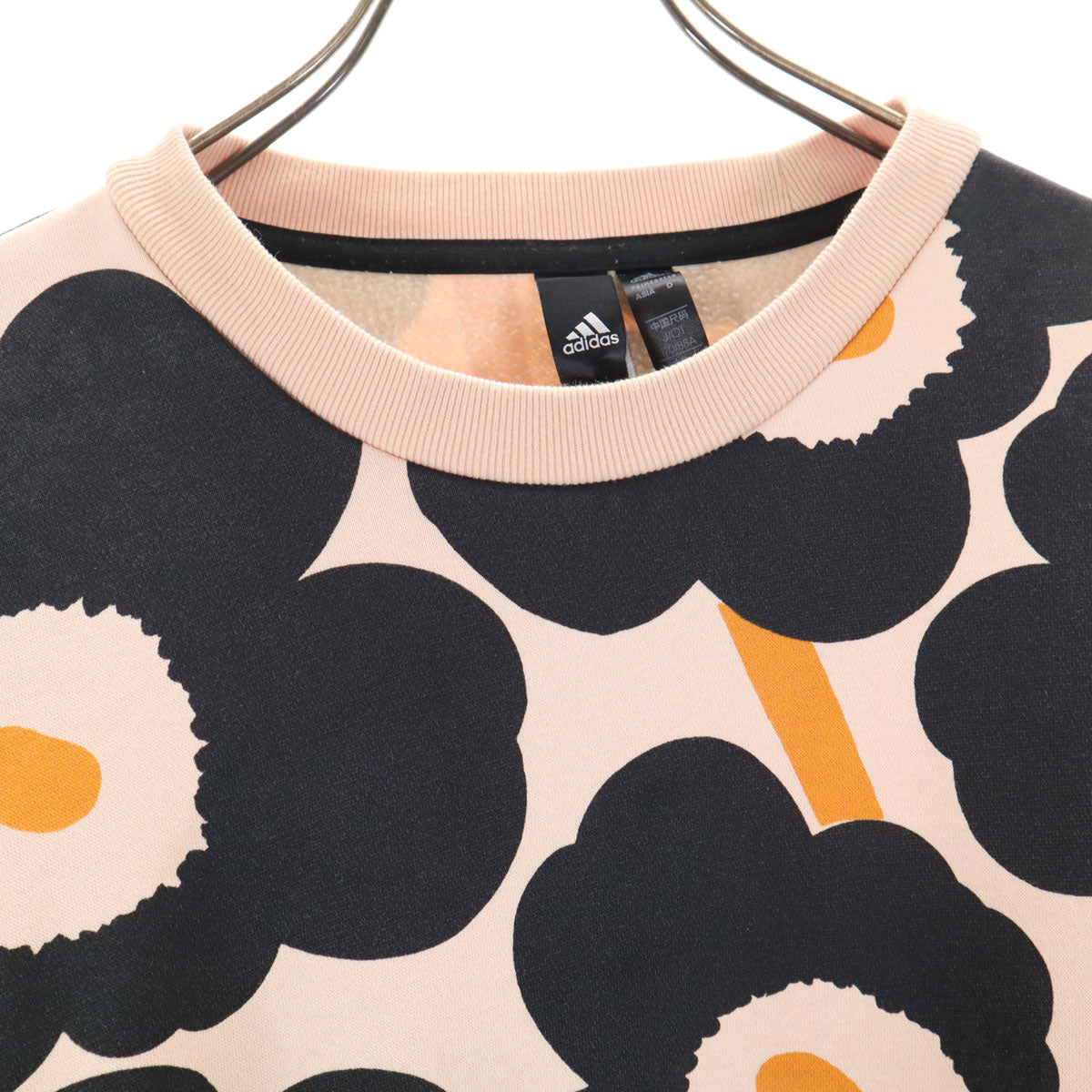 adidas アディダス MARIMEKKO マリメッコ コラボ 総柄 長袖 スウェット ワンピース OT ブラック系 裏起毛 レディース