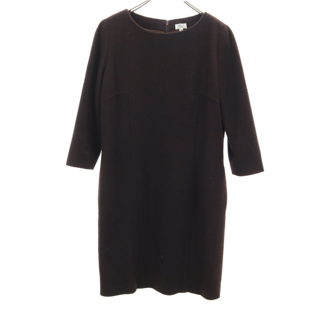 FOXEY フォクシー 日本製 ウールブレンド 7分袖 ワンピース 40 ブラウン系 レディース