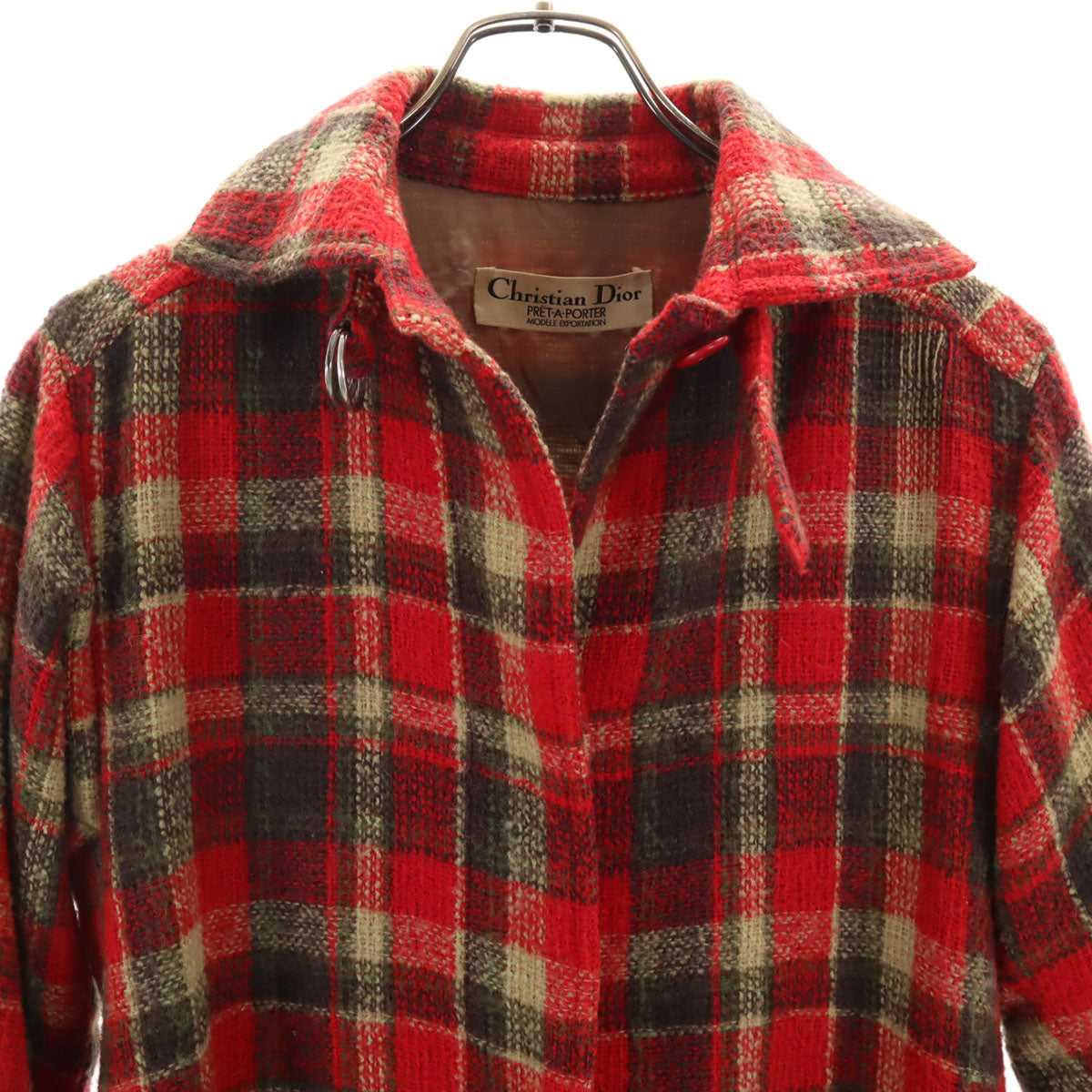 Christian Dior PRET-A-PORTER クリスチャンディオール プレタポルテ 90s オールド チェック柄 ウールコート レッド系 レディース