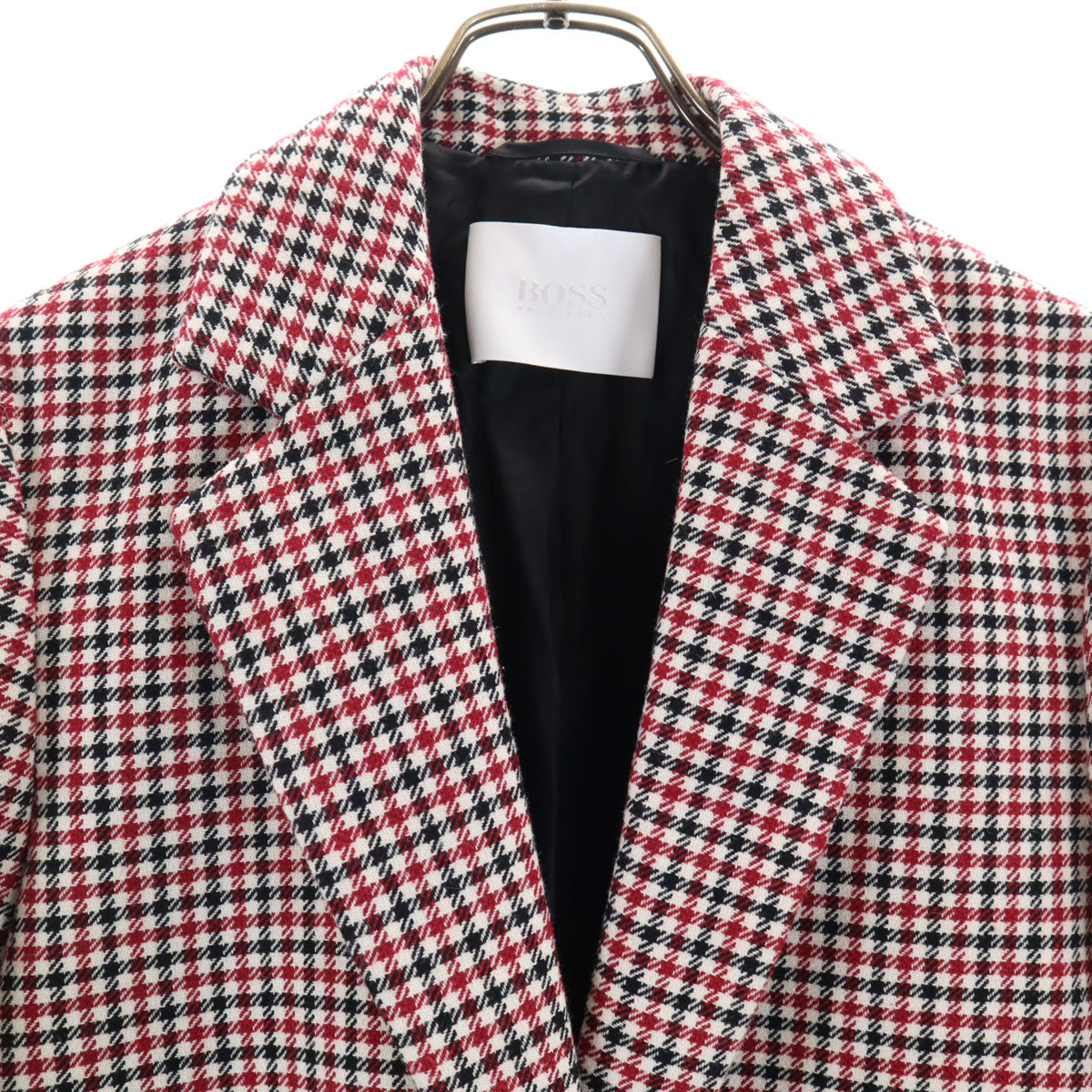 BOSS HUGO BOSS ボスヒューゴボス チェック柄 ロングコート 38 レッド系 レディース