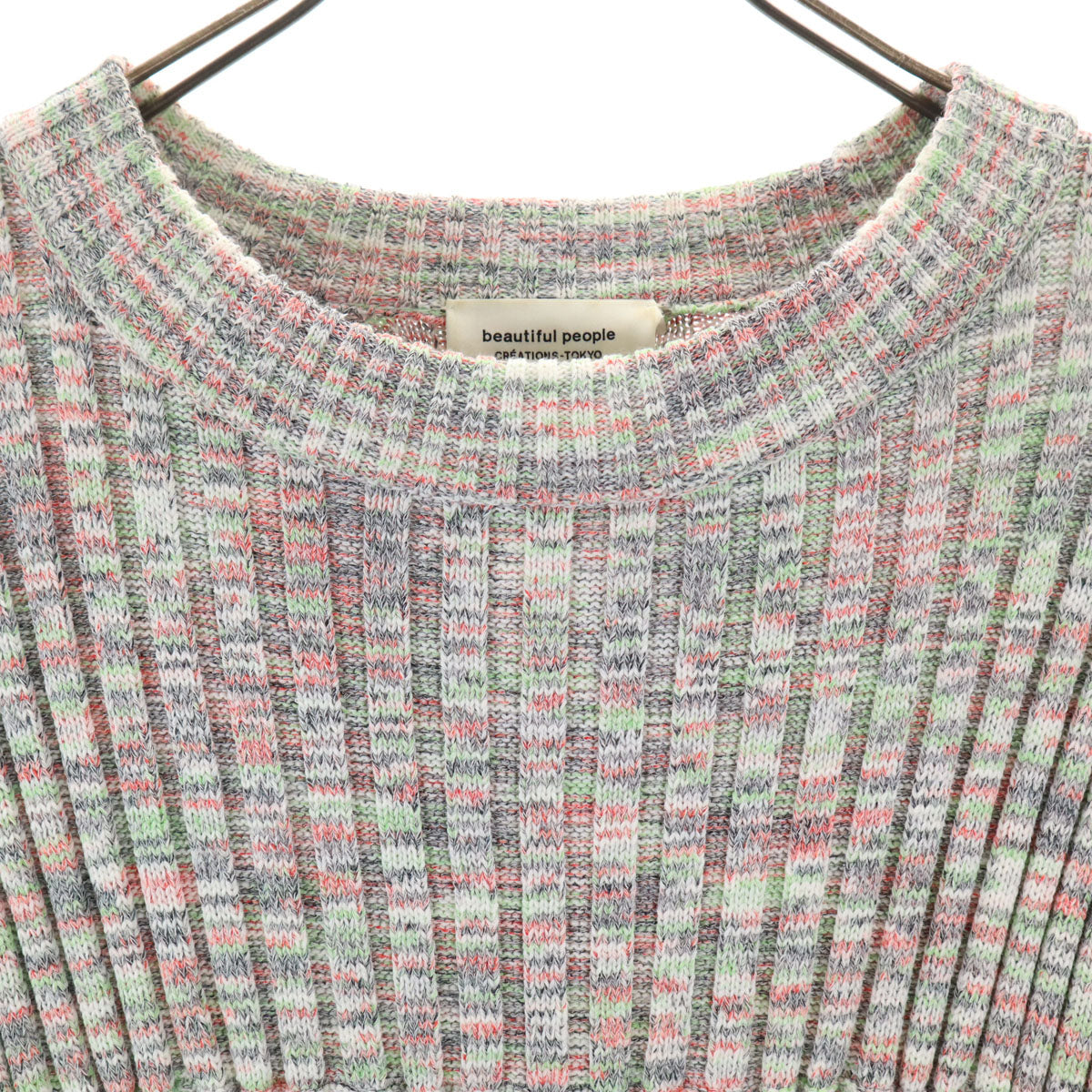 美品 beautiful people ビューティフルピープル 日本製 長袖 リブニット ワンピース 36 マルチ レディース