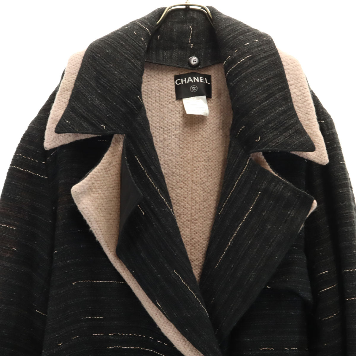CHANEL シャネル フランス製 レイヤード ロングコート 40 チャコールブラック レディース