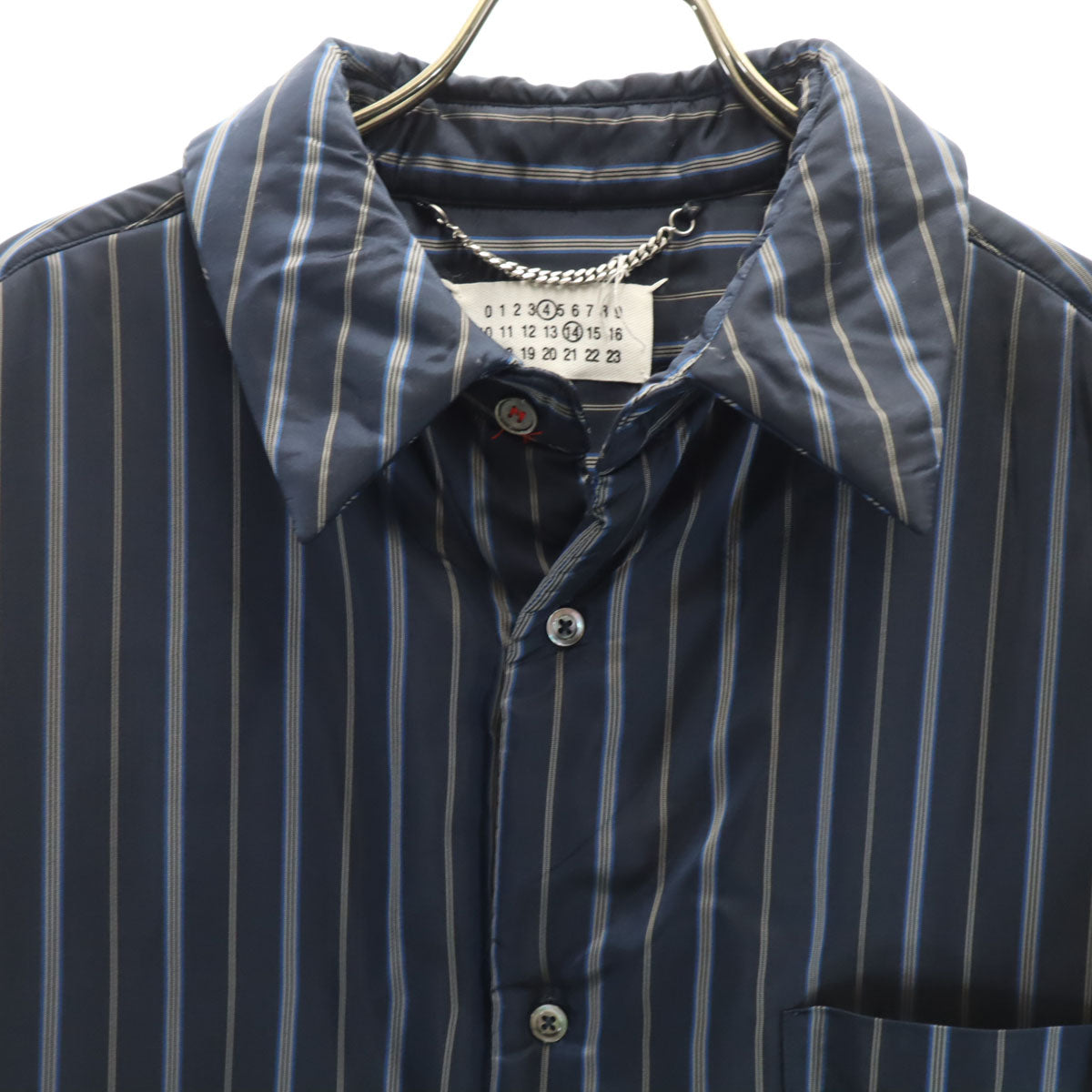 Maison Margiela メゾンマルジェラ イタリア製 ストライプ柄 中綿 シャツジャケット 46 ネイビー メンズ