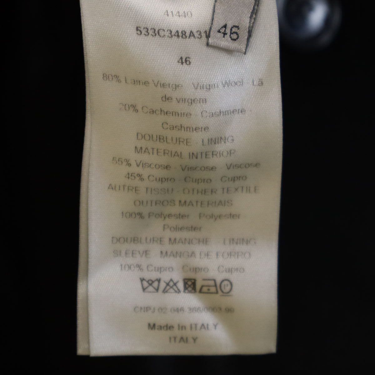 Dior ディオール イタリア製 チェスターコート 46 ブラック メンズ