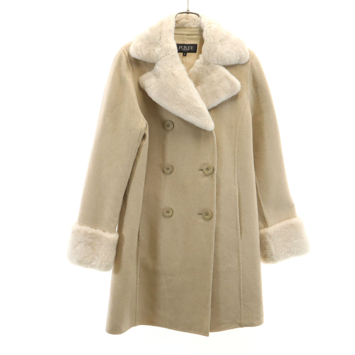 未使用 FOXEY BOUTIQUE フォクシー ブティック カシミヤウールブレンド 日本製 ヌートリア ファーコート F ベージュ レディース