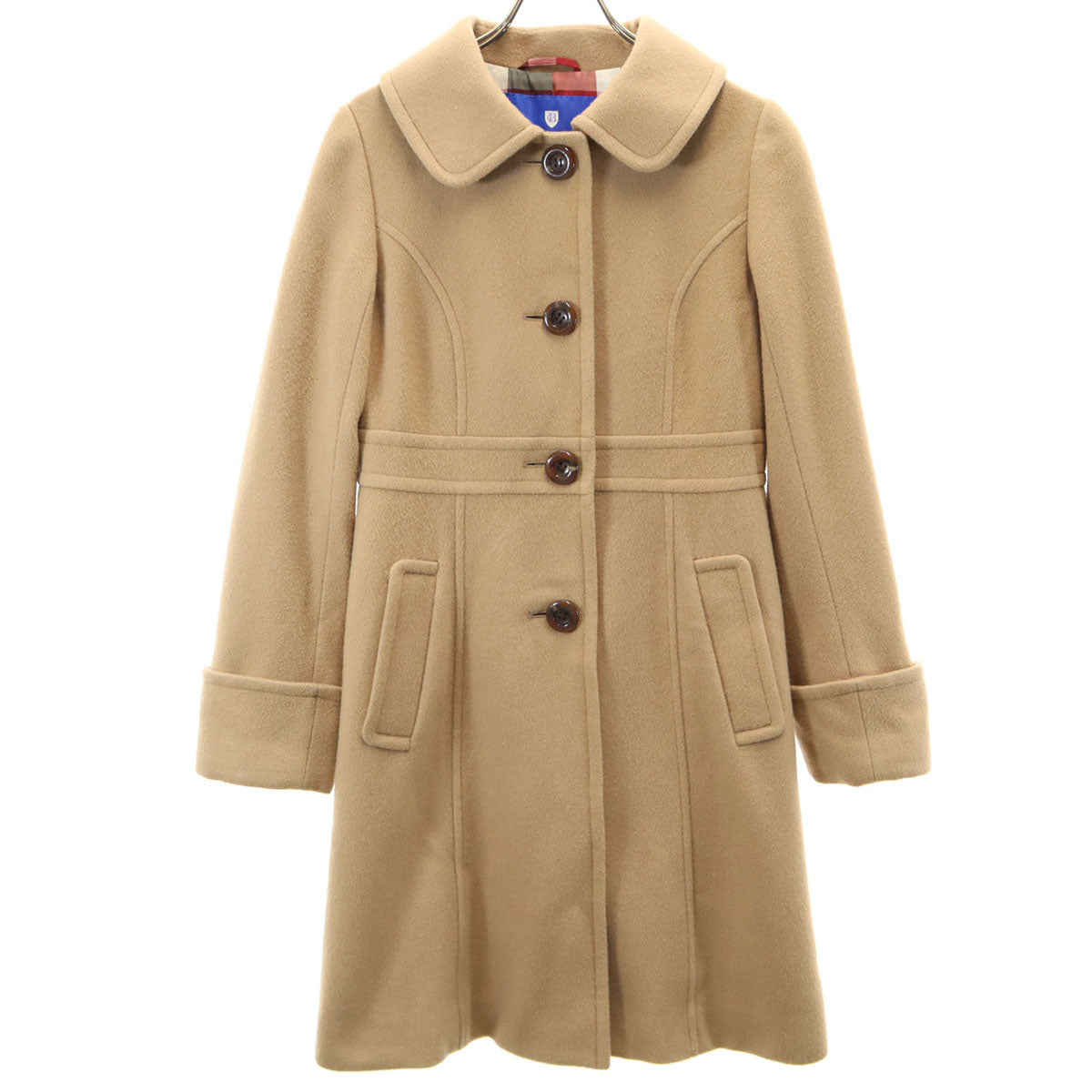 BLUE LABEL CRESTBRIDGE ブルーレーベルクレストブリッジ 丸襟 ウールコート 36 ベージュ系 三陽商会 レディース