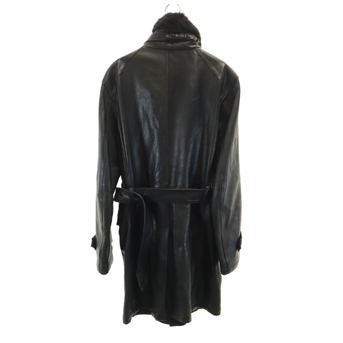 BURBERRY BLACK LABEL バーバリーブラックレーベル ファー付き レザーコート L ブラック 三陽商会 メンズ