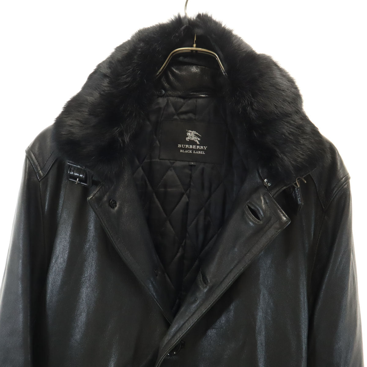 BURBERRY BLACK LABEL バーバリーブラックレーベル ファー付き レザーコート L ブラック 三陽商会 メンズ